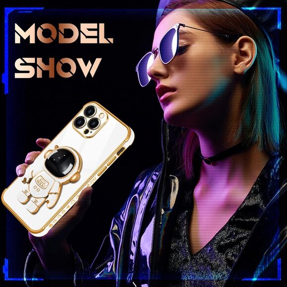 Astronaut Case for iPhone 12 Pro Max Cute Design Hidden Stand Lens Cover space - Picture 2 of 5